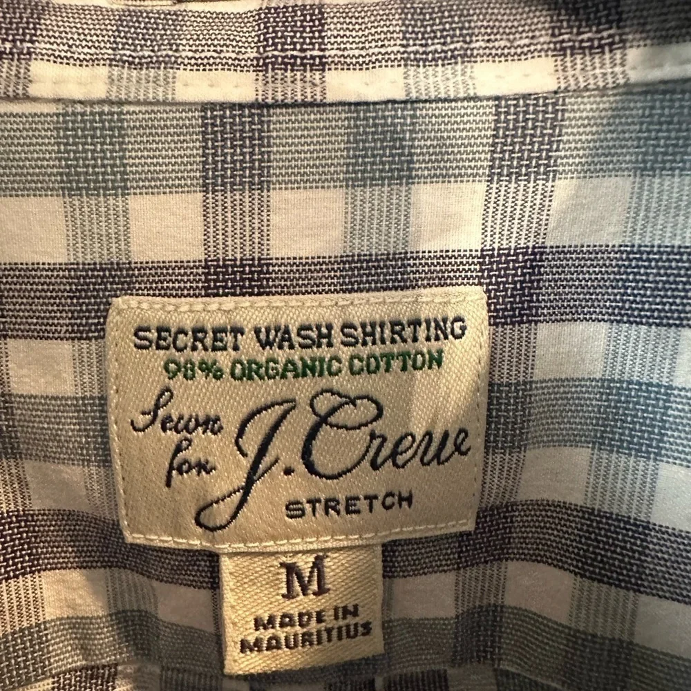 J.Crew Men's Blue Slim Organic Cotton-Stretch Secret-Wash Poplin Shirt Sz Med
